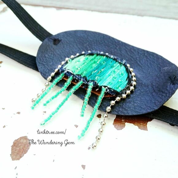 Hand Embroidered Jellyfish Eye Patch, Vision Accessory, Ocular Aid, Costume - Picture 2 of 5